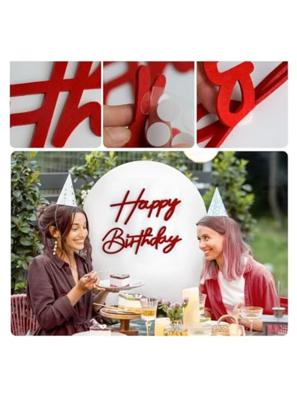 Red Felt Happy Birthday Banner Backdrop Wall Decor Photo Booth Sign Party Kids